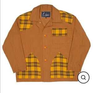 NWT la destresse patch pocket jacket, plaid and solid material mix large